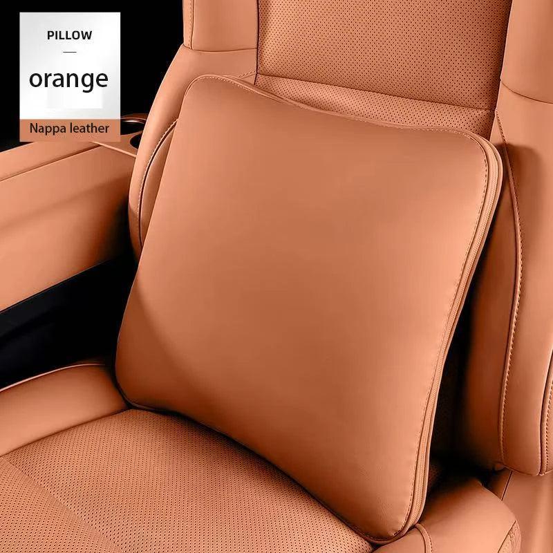 Nappa Leather Car Neck Pillow and Seat Pillow - Soft Headrest Lumbar Support for Comfortable Driving - Auto Accessories - Delicate Leather