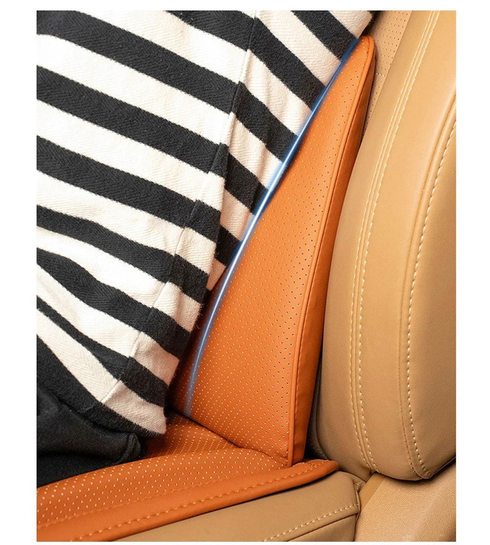 Soft Leather Car Seat Cushion Non-Slip Memory Cotton with Waist Support Pillow, Car Accessories