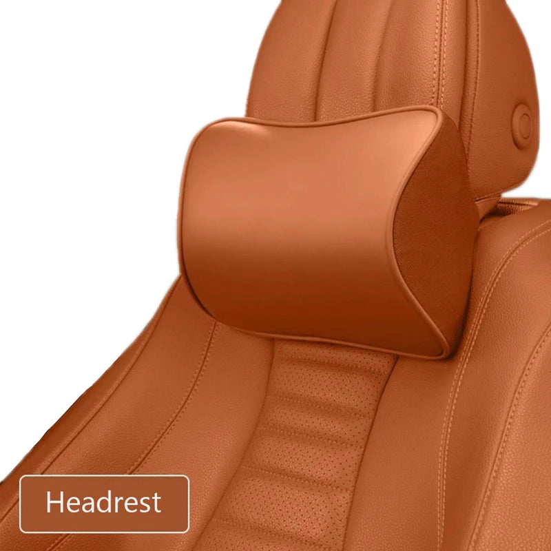 Nappa Leather Car Neck Pillow – Memory Foam Headrest Cushion, Lumbar Support for Travel & Driving Comfort - Delicate Leather
