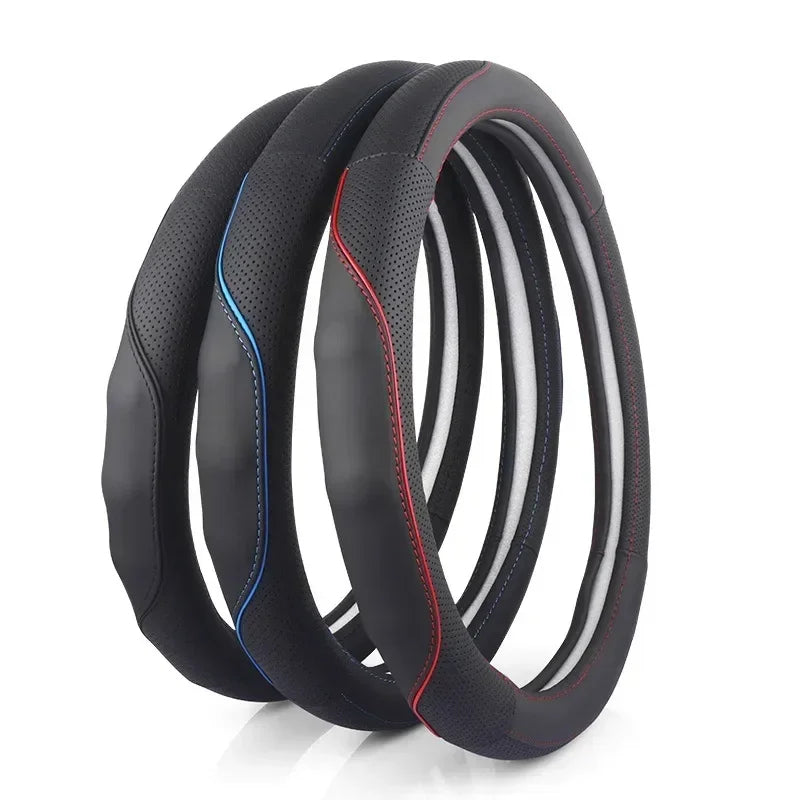 Top Layer Leather Steering Wheel Cover – Universal 37–38 cm Car Accessories, Luxurious Cowhide, Non-Slip Rubber Inner Ring - Delicate Leather