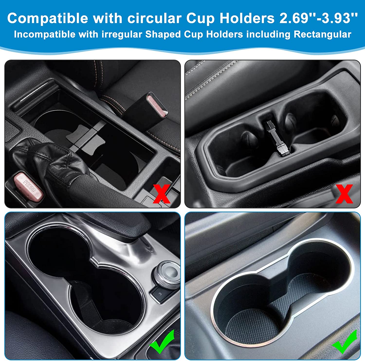 Car Cup Holder 2-in-1, Custom-Fit For Car, Car Cup Holder Expander Adapter with Adjustable Base, Car Cup Holder Expander Organizer with Phone Holder DLMT233 - Delicate Leather