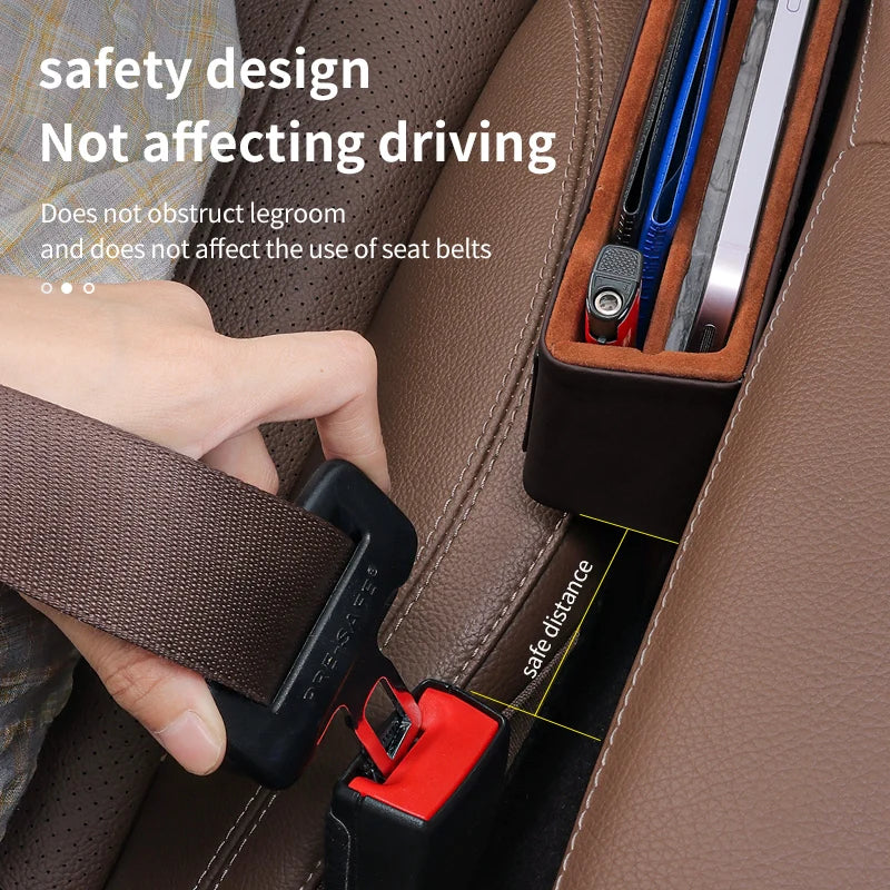 Car Seat Gap Organizer – Multifunctional Storage Box for Wallet, Keys, Phone & Cup - Delicate Leather