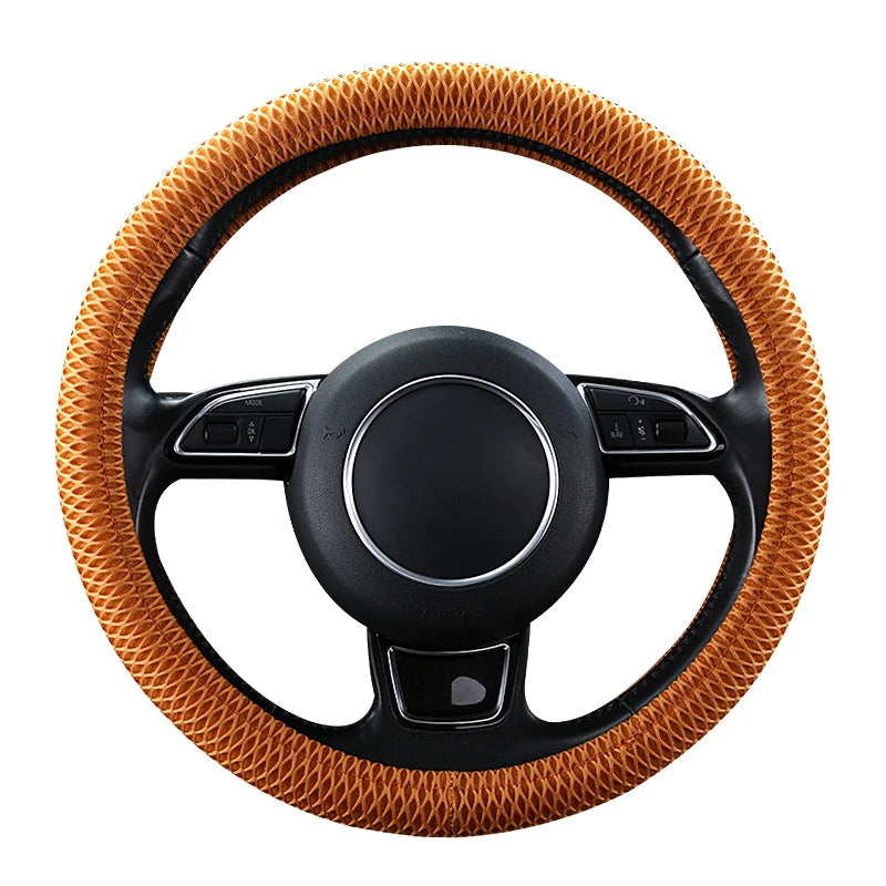 Ice Silk Steering Wheel Cover – Breathable Anti-Slip 38cm Universal Fit - Delicate Leather