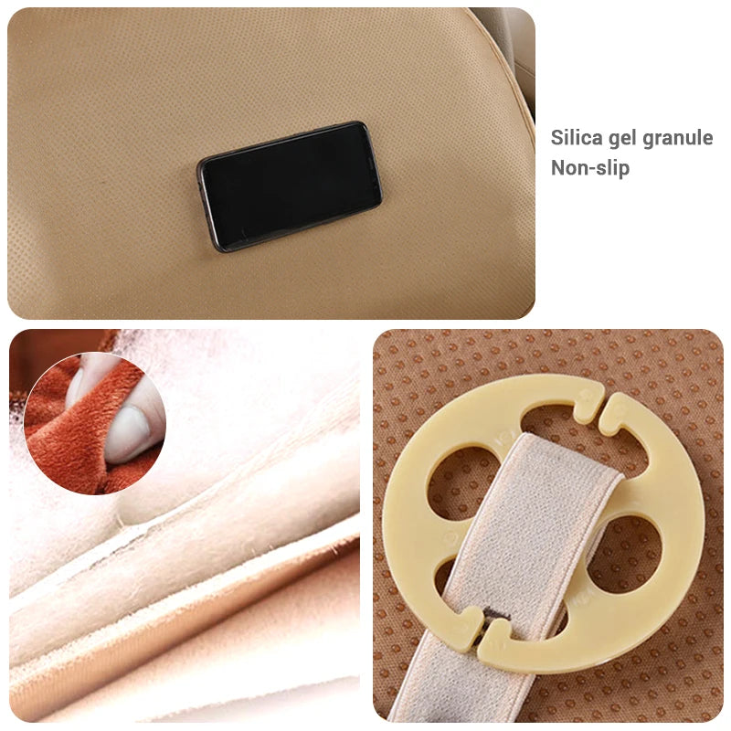 Plush Car Seat Cover Set – Front and Rear Seat Cushion Pads with Non-Slip Design, Universal Fit - Delicate Leather