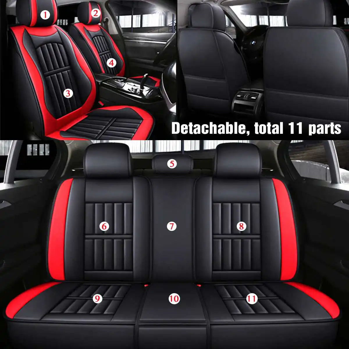 Deluxe PU Leather Car Seat Covers for 5 Seats – 11PCS Full Set with Front & Rear Protection for SUV & Truck 04 - Delicate Leather