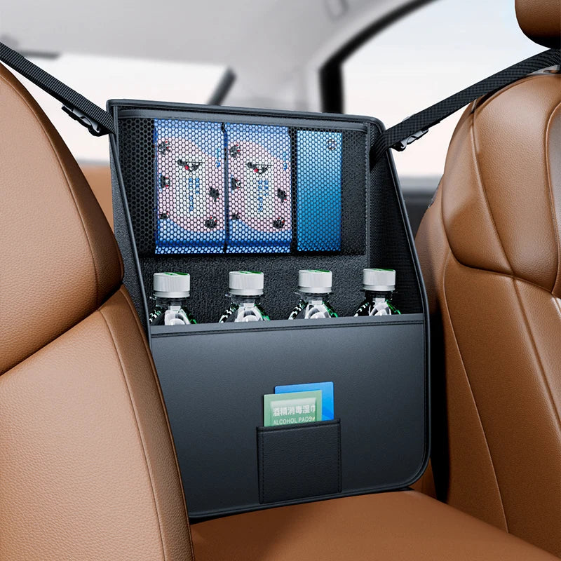 Leather Car Tissue Bag Holder – Universal Armrest & Seat Back Mounted Paper Box Organizer - Delicate Leather