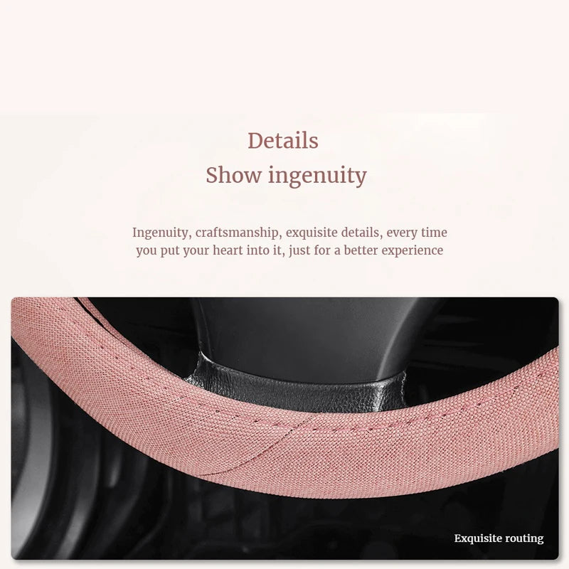 Linen Fabric Steering Wheel Cover – Soft Breathable Anti-Slip Grip, Universal Fit for 14.5–15 Inch Wheels - Delicate Leather