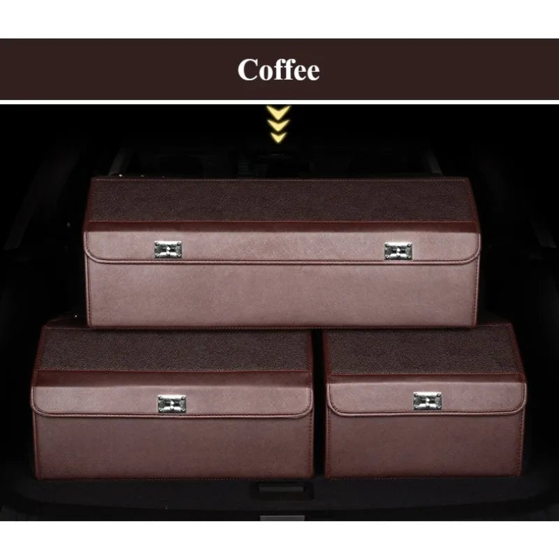 Foldable Car Trunk Storage Box – Large Capacity Leather Organizer for Auto Accessories, Waterproof and Easy to Store - Delicate Leather