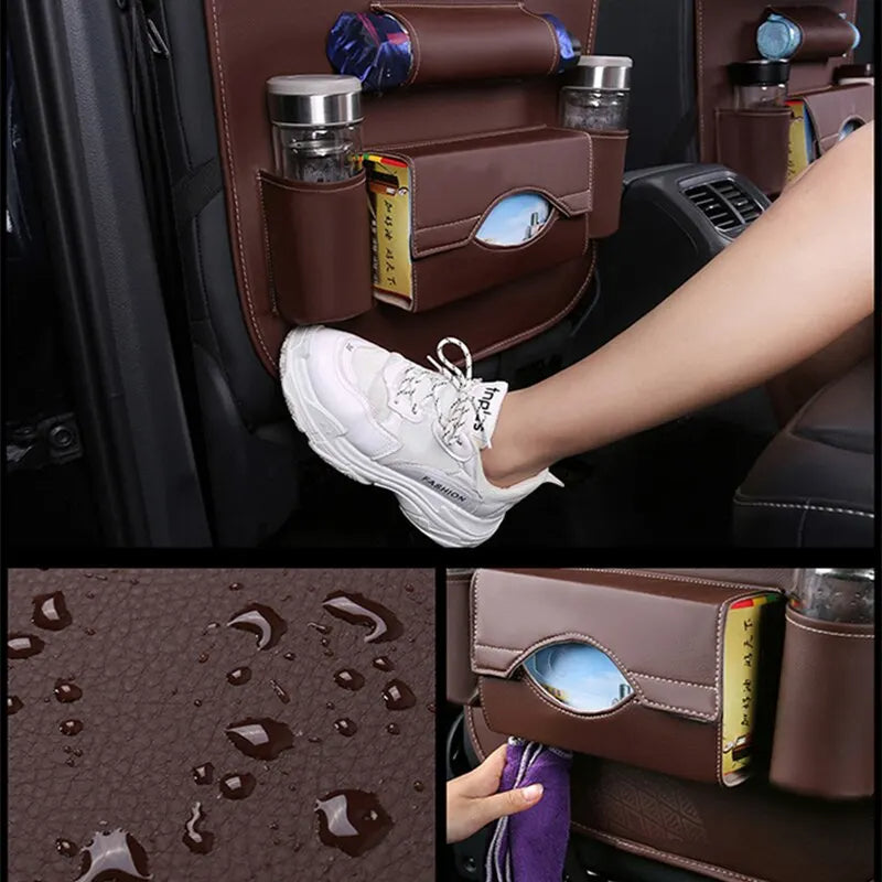 Backseat Organizer With Tablet Holder PU Leather, Custom Fit For Your Cars, Backseat Car Organizer, Car Seat Back Protectors Kick With Foldable Table Tray Car Seat Organizer, Car Accessories (SP4)