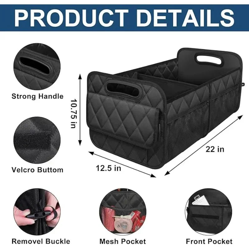 Foldable Car Trunk Organizer – 50L Waterproof Polyester Storage Box for Car Essentials - Delicate Leather
