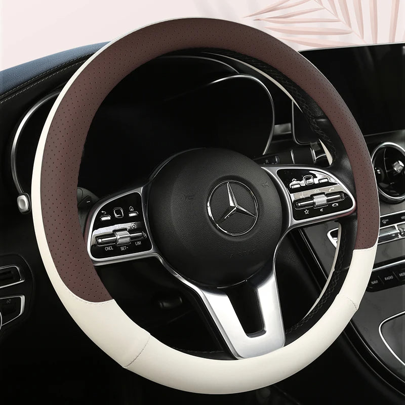 Universal Leather Car Steering Wheel Cover – Anti-Slip Protective Cover, Fashionable 38cm - Delicate Leather