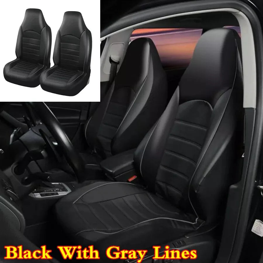 2-Pack Universal PU Leather High-Back Car Seat Covers – Front Bucket Style for Most Cars, SUVs, Trucks, and Vans - Delicate Leather