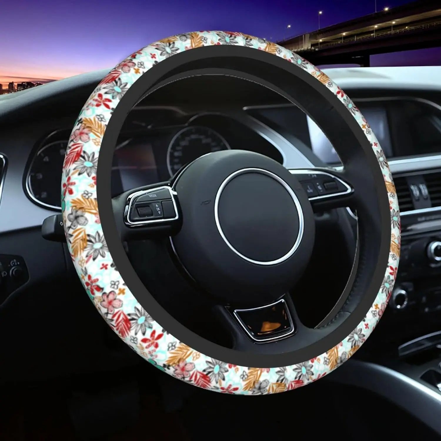 Hippie Flower Steering Wheel Cover, Sage Green Hippie Flower Car Steering Wheel Cover , Car Accessories 21 - Delicate Leather