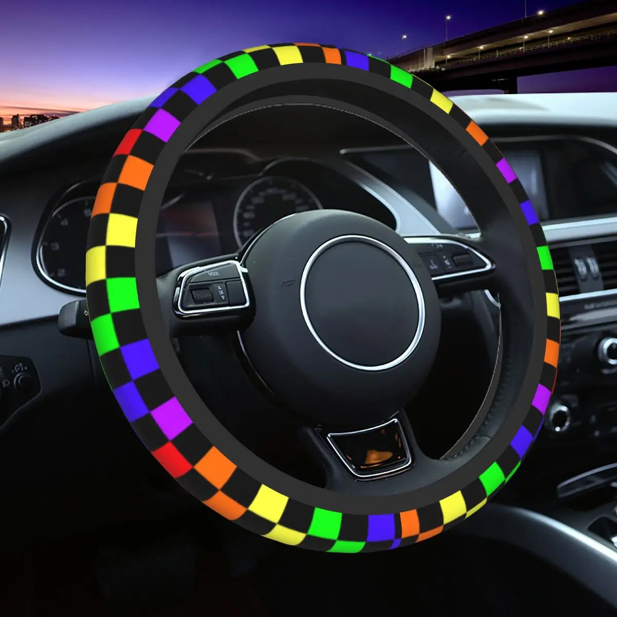 Lightly Padded Non Slip Steering Wheel Cover - Checkers Style , Car Steering Wheel Cover, Car Accessories 16