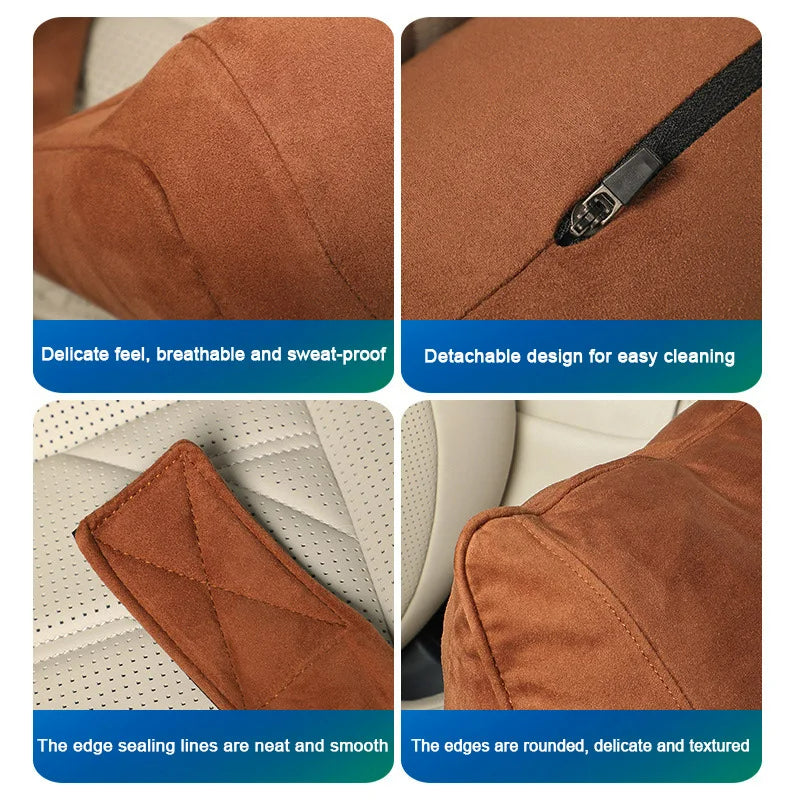 Suede Quality Car Headrest Seat Support Neck Adjustable Waist Pillow - Universal Auto Accessory - Delicate Leather