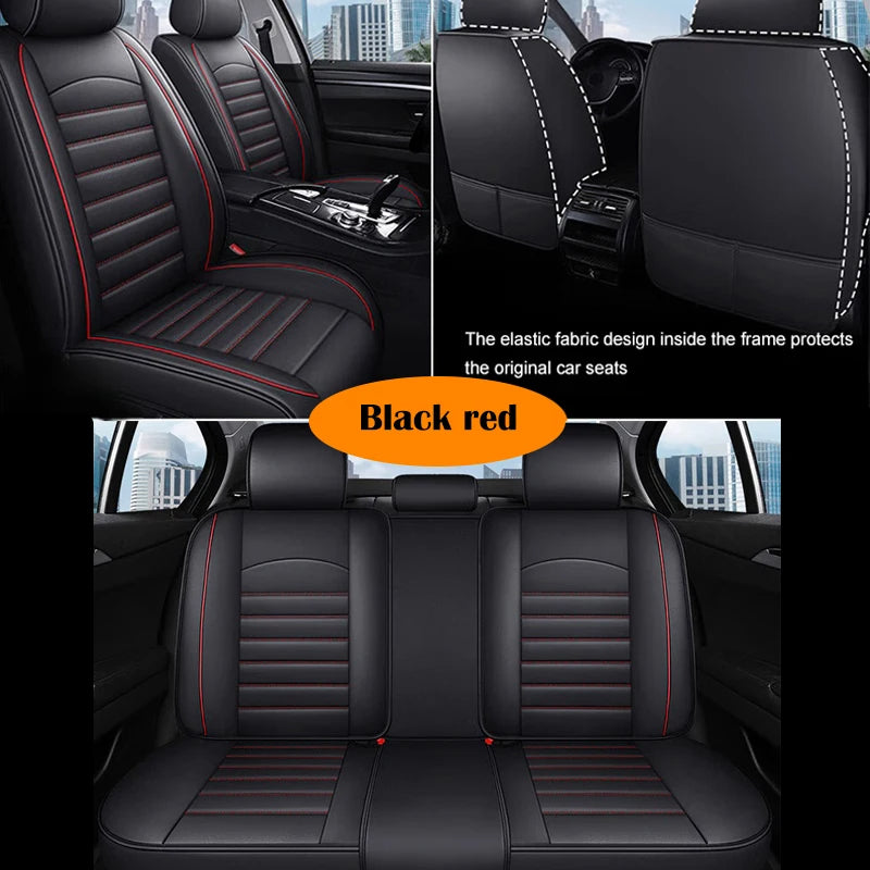 Universal 5-Seat Car Seat Cover Set with Neck & Lumbar Pillow Faux Leather Front and Rear Full Set - Delicate Leather