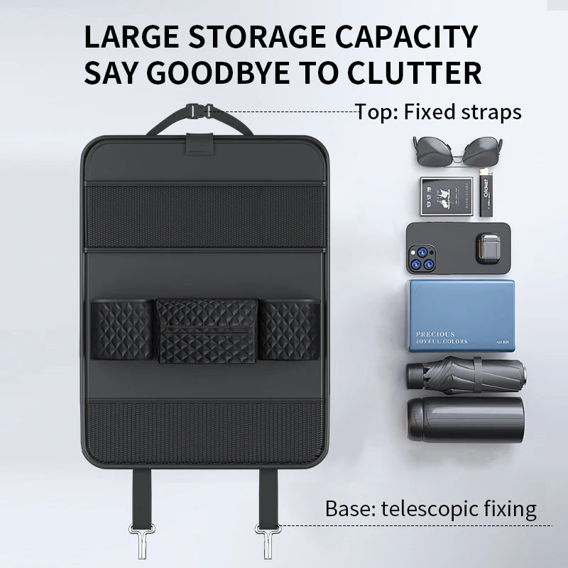 Car Back Seat Organizer with Foldable Table Tray – Multifunctional Storage with Pockets, Durable PVC Leather, Universal Fit - Delicate Leather