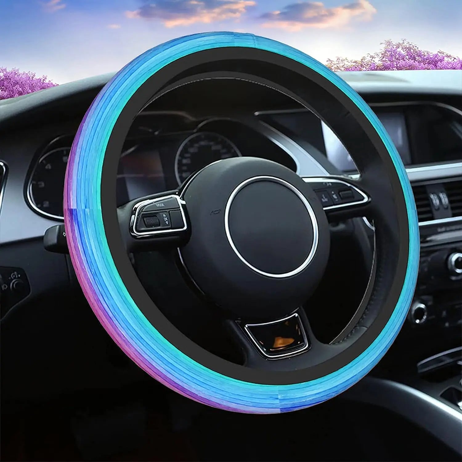 Retro Rainbow Stripes Steering Wheel Cover for Women, Bright Rainbows, Colorful Car Steering Wheel Cover Cute, Car Wheel Cover, Aesthetic Car Decor, Car Gift, Car Accessories 27