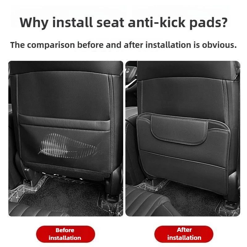 PU Leather Car Anti-Kick Pad – Backseat Organizer, Waterproof Anti-Scratch Seat Back Protector with Storage Pocket - Delicate Leather