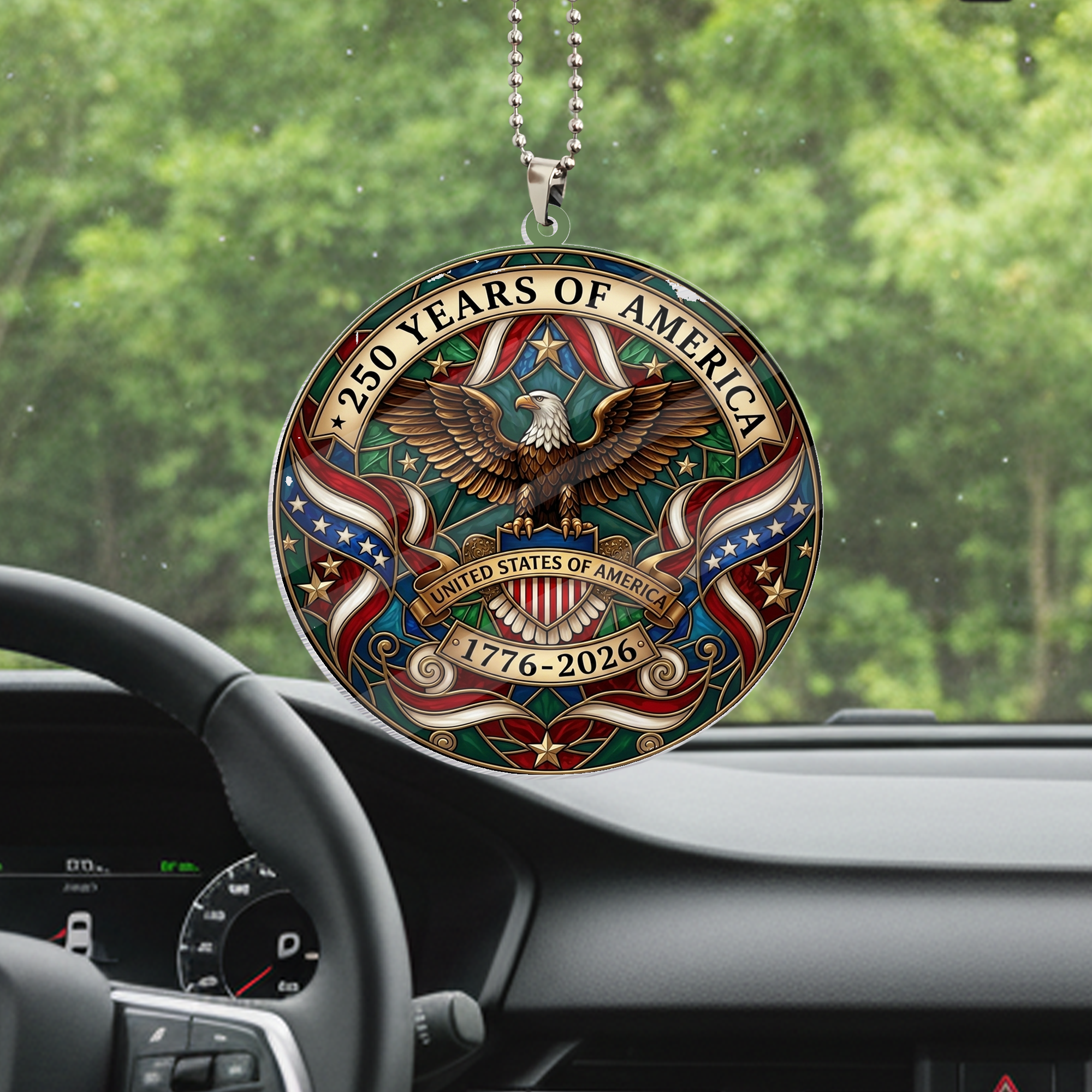 USA 250th Anniversary Rear View Mirror Accessory – Commemorative Hanging Ornament 07 - Delicate Leather