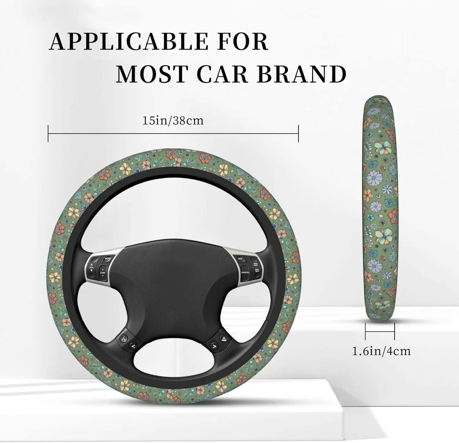 Hippie Flower Steering Wheel Cover, Sage Green Hippie Flower Car Steering Wheel Cover , Car Accessories 21 - Delicate Leather