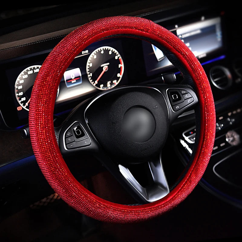 Crystal Rhinestone Steering Wheel Cover – Decorative Anti-Slip Car Interior Accessory - Delicate Leather