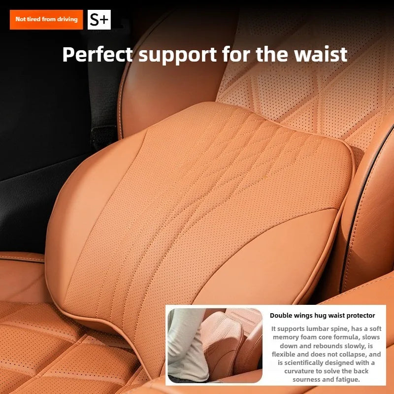 Nappa Leather Car Neck Pillow and Seat Pillow - Soft Headrest Lumbar Support for Comfortable Driving - Auto Accessories - Delicate Leather