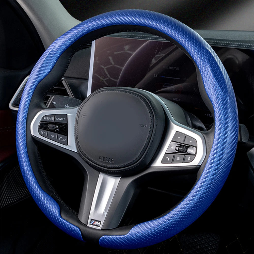 Car Steering Wheel Covers Carbon Fiber Steering Wheel Cover Wrap Universal 36-38cm Breathable Steering Covers Auto Accessories - Delicate Leather