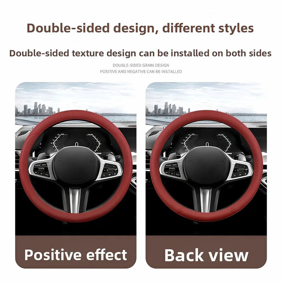Premium Nappa Leather Steering Wheel Cover – Laser Perforated, Non-Slip Grip, Universal 14.6–15 Inch - Delicate Leather