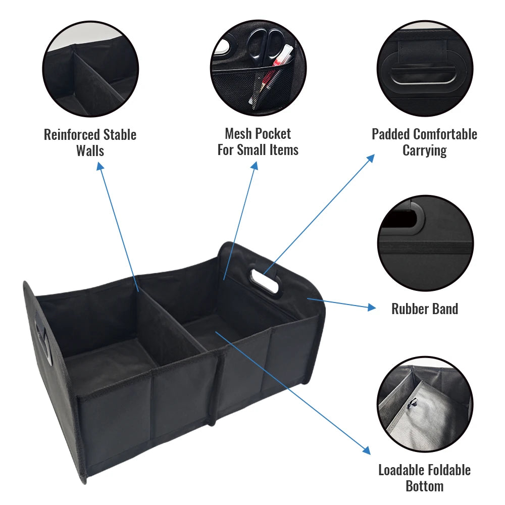 Foldable Trunk Organizer for SUV – Portable Multi-Functional Car Storage Box for Camping & Daily Use - Delicate Leather