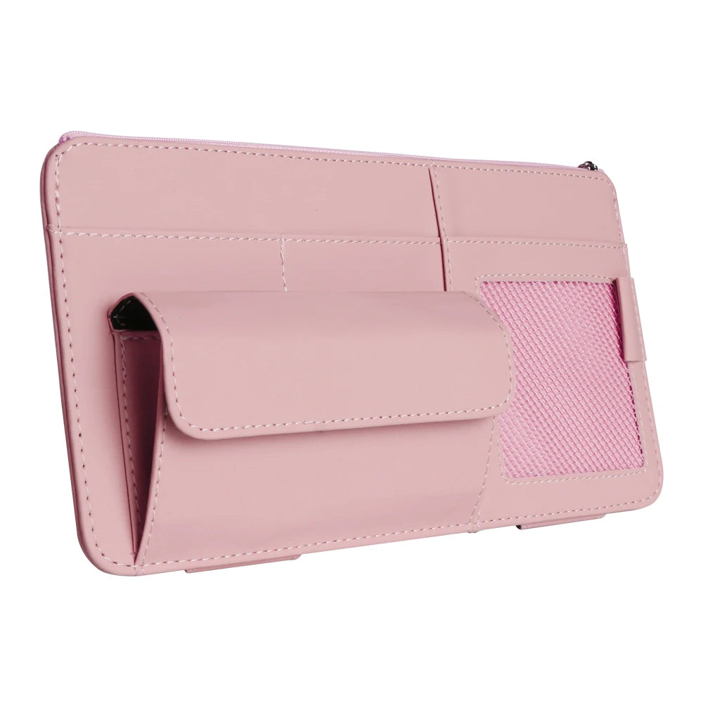 Car Sun Visor Organizer – PU Leather Storage with Glasses Holder, Card & Pen Slots - Delicate Leather