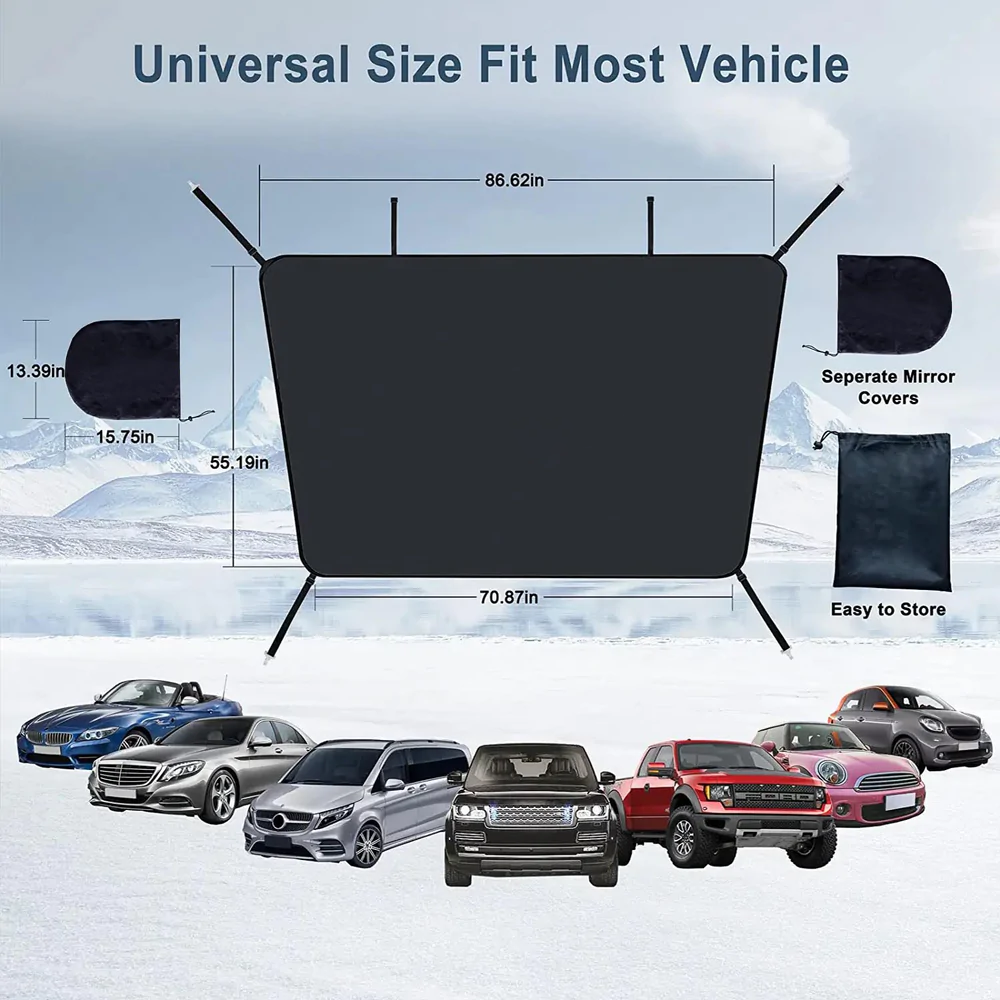 Car Windshield Snow Cover, Custom-Fit For Car, Large Windshield Cover for Ice and Snow Frost with Removable Mirror Cover Protector, Wiper Front Window Protects Windproof UV Sunshade Cover DLLM235 - Delicate Leather