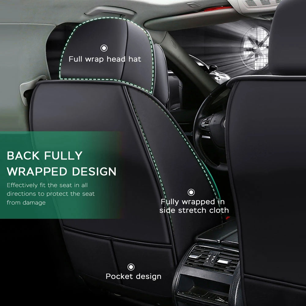 Universal Style Full Coverage Car Seat Cover – Black & Green with Headrest