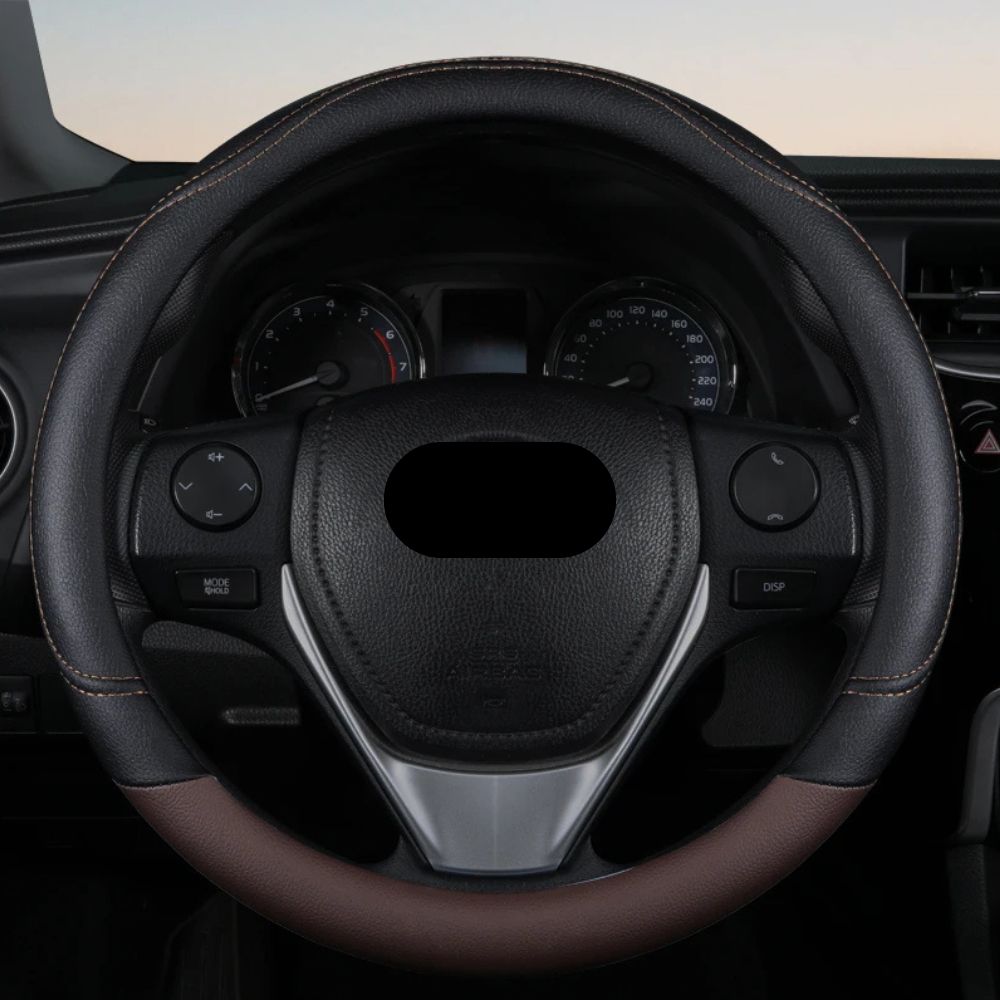 PU Leather Contrast Color Car Steering Wheel Cover Sweat Absorbent, Wear Resistant and Non-slip, Universal in All Seasons, Car Accessories 28