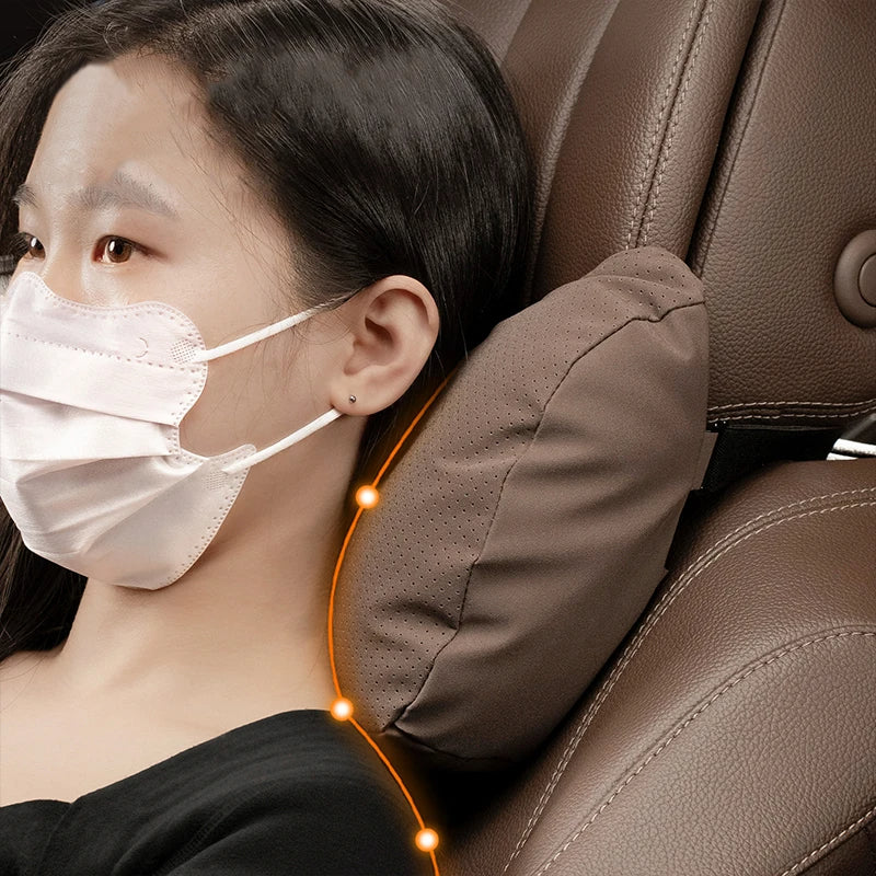 Car Neck & Waist Pillow - Soft Comfort Auto Seat Headrest and Cushion Support for Driving - Universal Fit - Delicate Leather