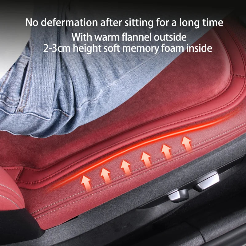 Car Seat Cover Cushion - Warm Flannel Soft Memory Foam Seat Protector Booster Pad - Winter Seat Accessories - Delicate Leather