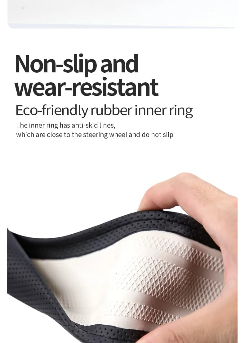 Universal Steering Wheel Cover – Anti-Slip 14.5–15 Inch Interior Protection Accessory - Delicate Leather