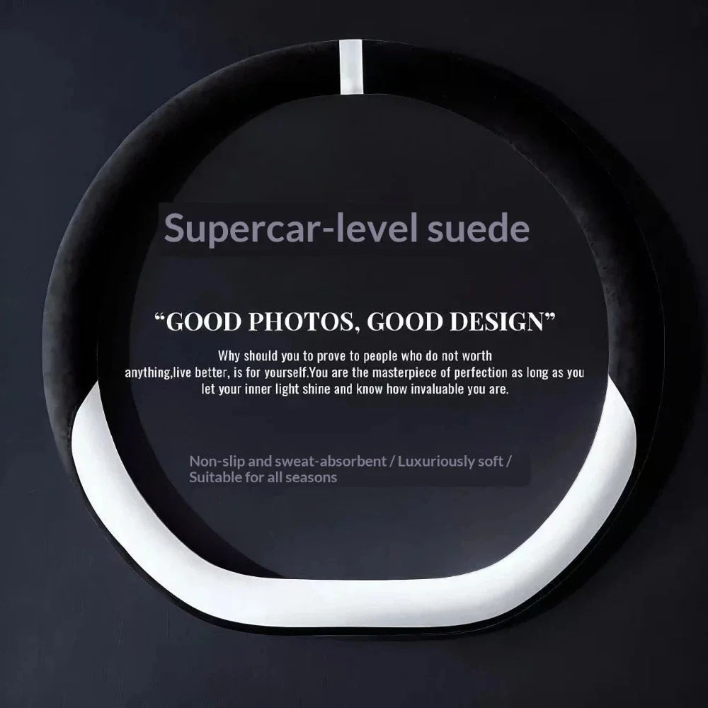 Suede Leather Steering Wheel Cover 37–38cm – Universal Anti-Slip Breathable Grip - Delicate Leather