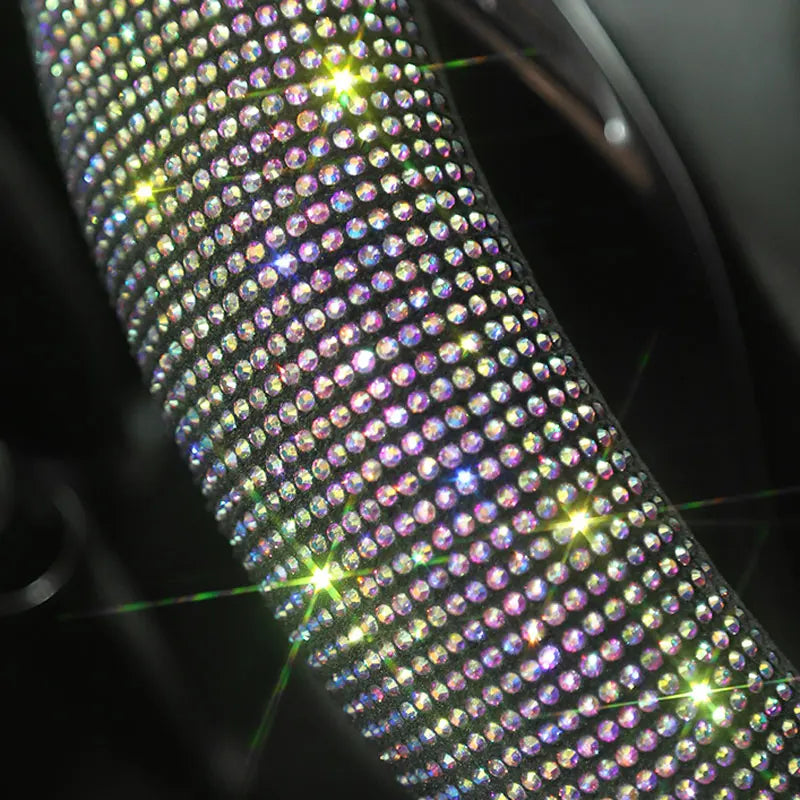 Crystal Rhinestone Steering Wheel Cover – Decorative Anti-Slip Universal Grip - Delicate Leather