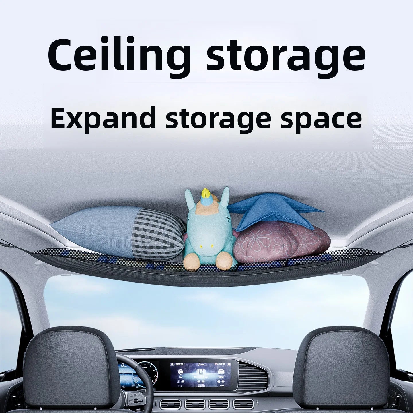 Car Roof Storage Bag – Universal Ceiling Cargo Net Organizer for SUV & Truck - Delicate Leather