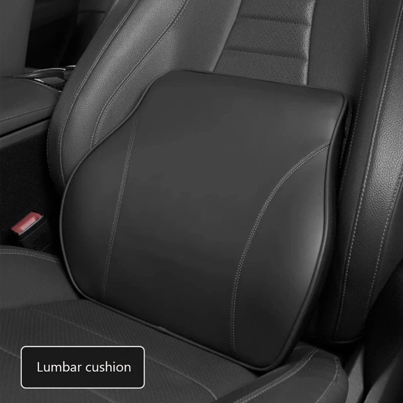 Universal Nappa Leather Car Neck Pillow – Memory Foam Headrest & Waist Support Cushion for Car Interior - Delicate Leather