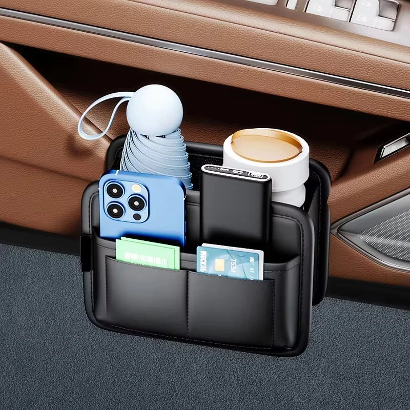 Foldable Car Door Storage Box – PU Leather Multi-Functional Organizer for Keys, Glasses, Phone, and Trash - Delicate Leather