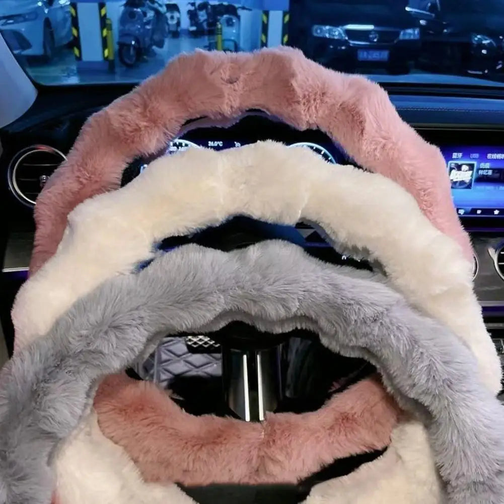 Soft Plush Car Steering Wheel Cover – Winter Warm Non-Slip Steering Wheel Grip Protector - Delicate Leather