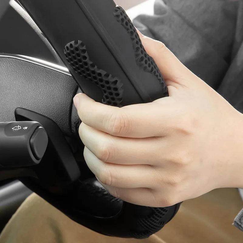 Silicone Steering Wheel Cover – Universal O/D Type Grip Cover for 38cm and 40cm Wheels - Delicate Leather