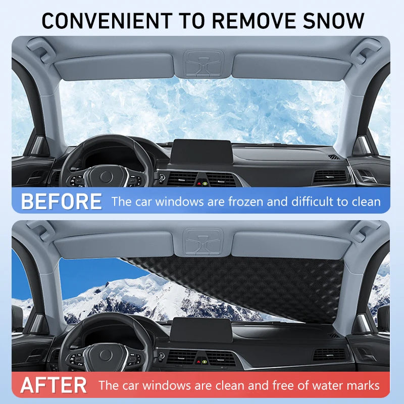 Car Snow & Ice Cover Protector – Thickened Front/Rear Windshield Frost Guard, Winter Sunshade Exterior Accessory - Delicate Leather