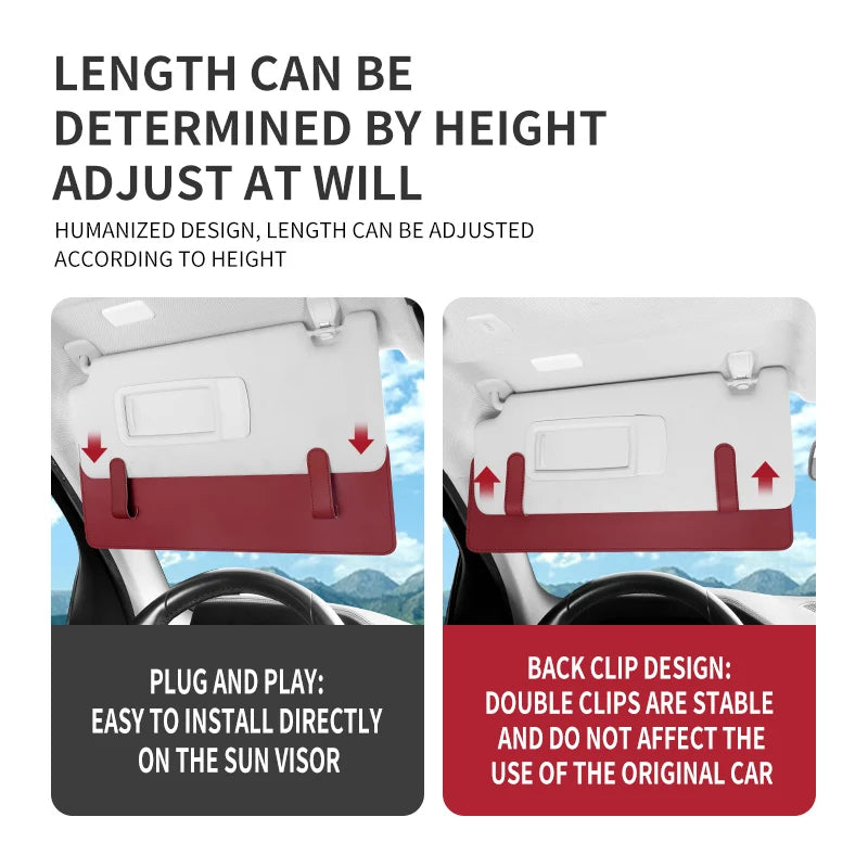 Car Sun Visor Extended Storage Board – Multi-Functional Anti-Glare Sunshade with Glasses & Card Holder - Delicate Leather