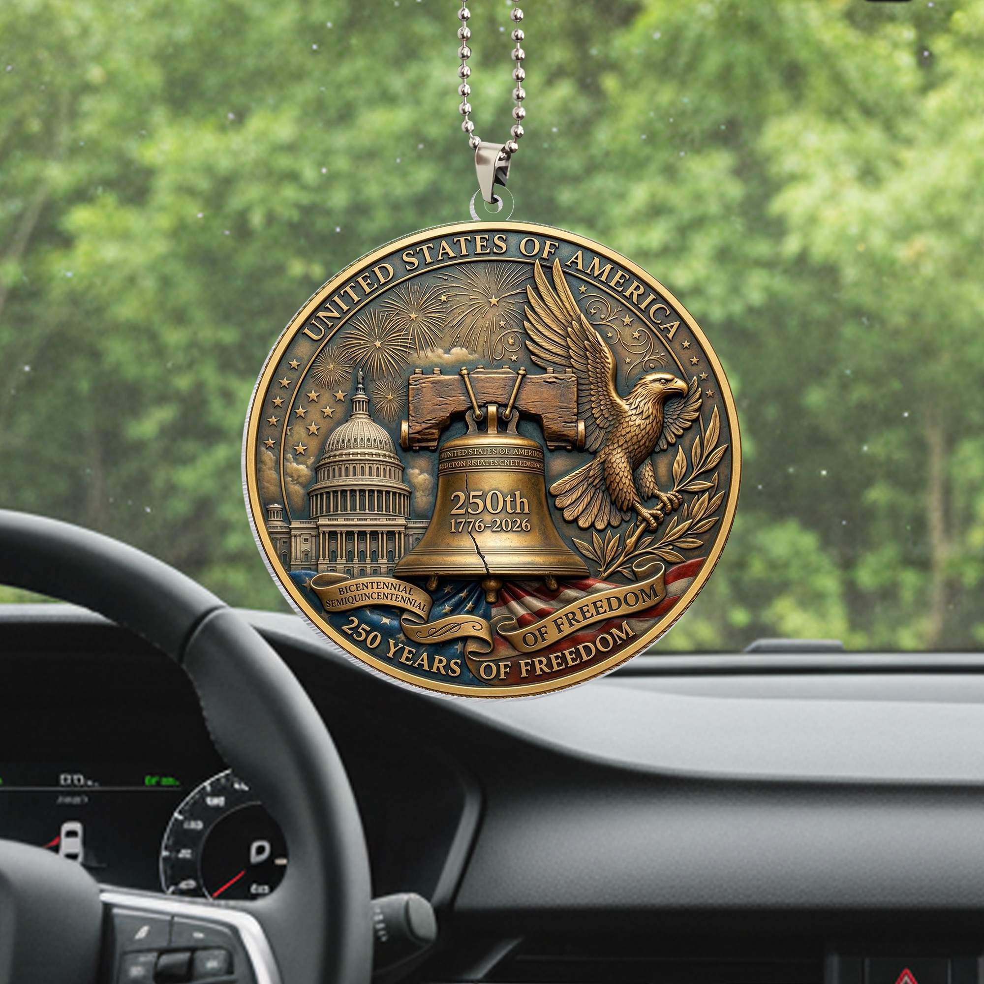 USA 250th Anniversary Rear View Mirror Accessory – Commemorative Hanging Ornament 02 - Delicate Leather