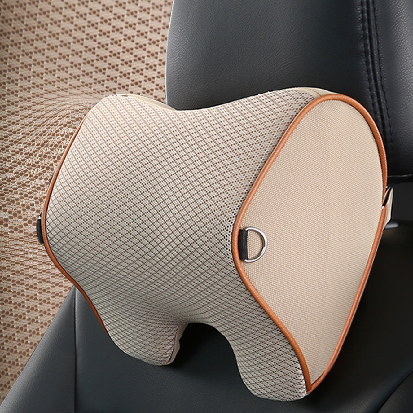 3D Memory Foam Adjustable Therapeutic Car Seat Neck Headrest Support Pillow - Delicate Leather
