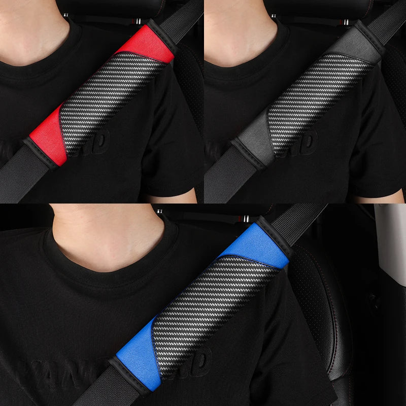 Carbon Fiber Leather Seat Belt Shoulder Protector – Soft Anti-Slip Seat Belt Cover, Universal Car Shoulder Pad - Delicate Leather