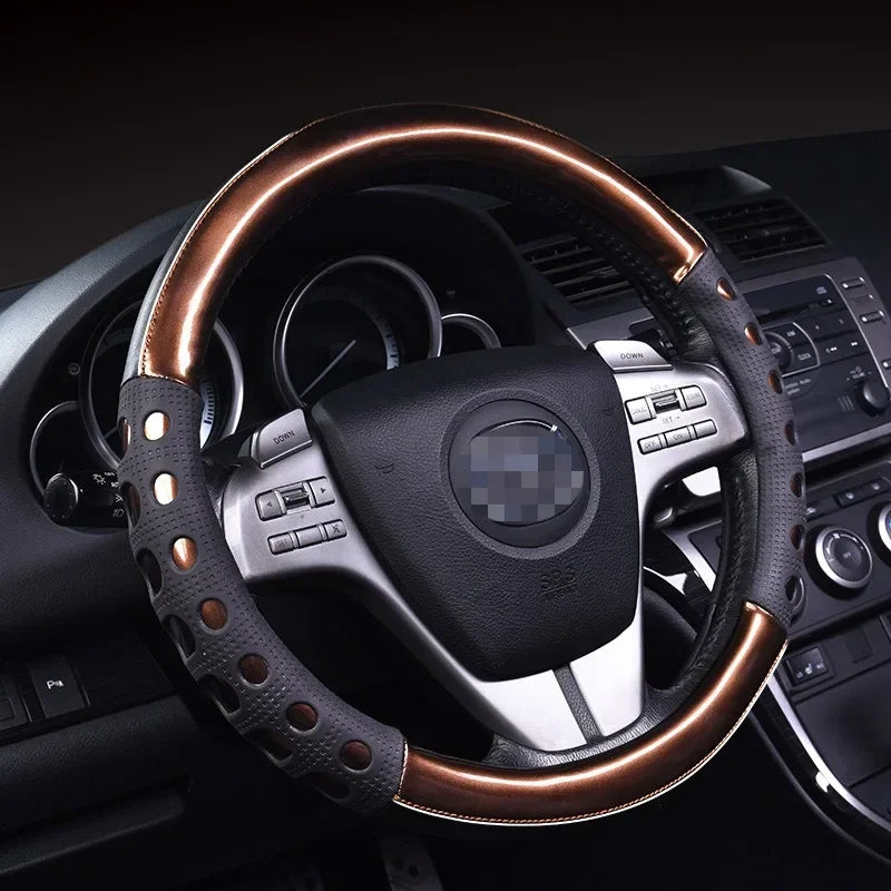 High-Quality PU Leather Steering Wheel Cover – 38CM Universal Fit, Dazzle Color Car Steering Wheel Protector, Anti-Slip Grip for All Seasons - Delicate Leather